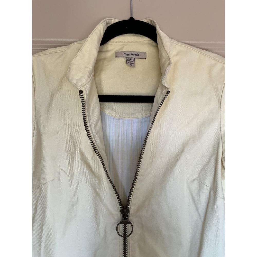 Free People- Denim Yellow Zip-up Stretch Lined Jacket Coat Utility Trench XS - Picture 2 of 7